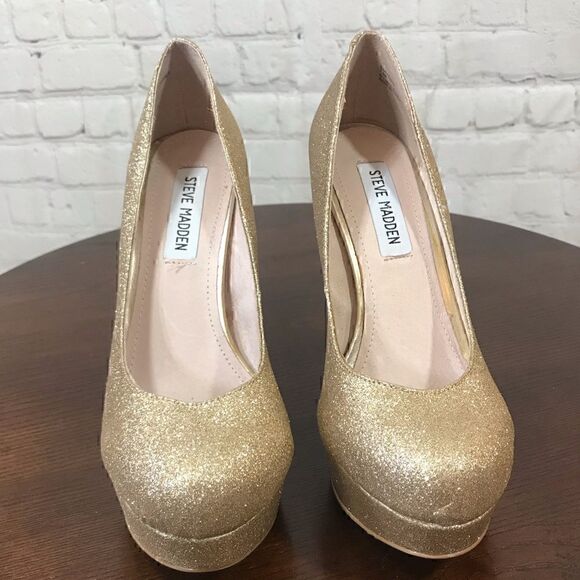 7.5 Steve Madden Caryssa G Gold Glitter pumps EUC - Picture 2 of 8